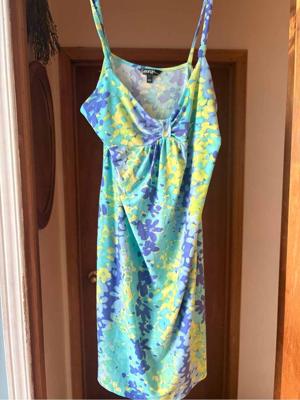 George Floral Spaghetti-Strap Mini Dress in Teal, Blue & Yellow